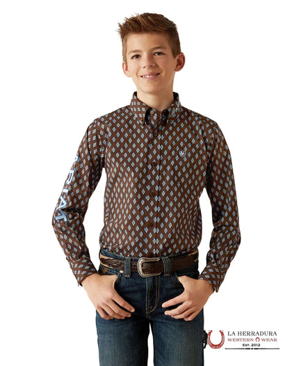 CAMISA ARIAT NIÑOS - NIÑOS MARRÓN/AZUL CLARO TEAM OAK MANGA LARGA 10054069