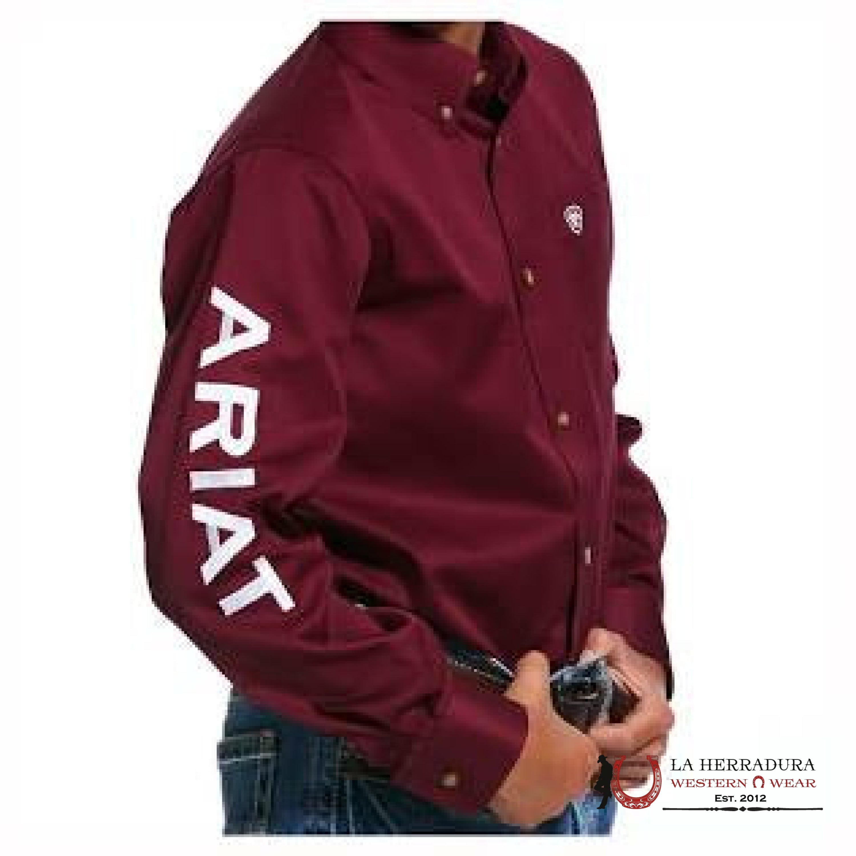 ARIAT KIDS SHIRT -BOYS BURGUNDY/WHITE TEAM LOGO TWILL LS 10030163 NIÑOS
