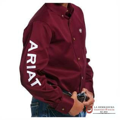 CAMISA DE NIÑO ARIAT -BURDEOS/BLANCO LOGO DEL EQUIPO Sarga Manga Larga 10030163