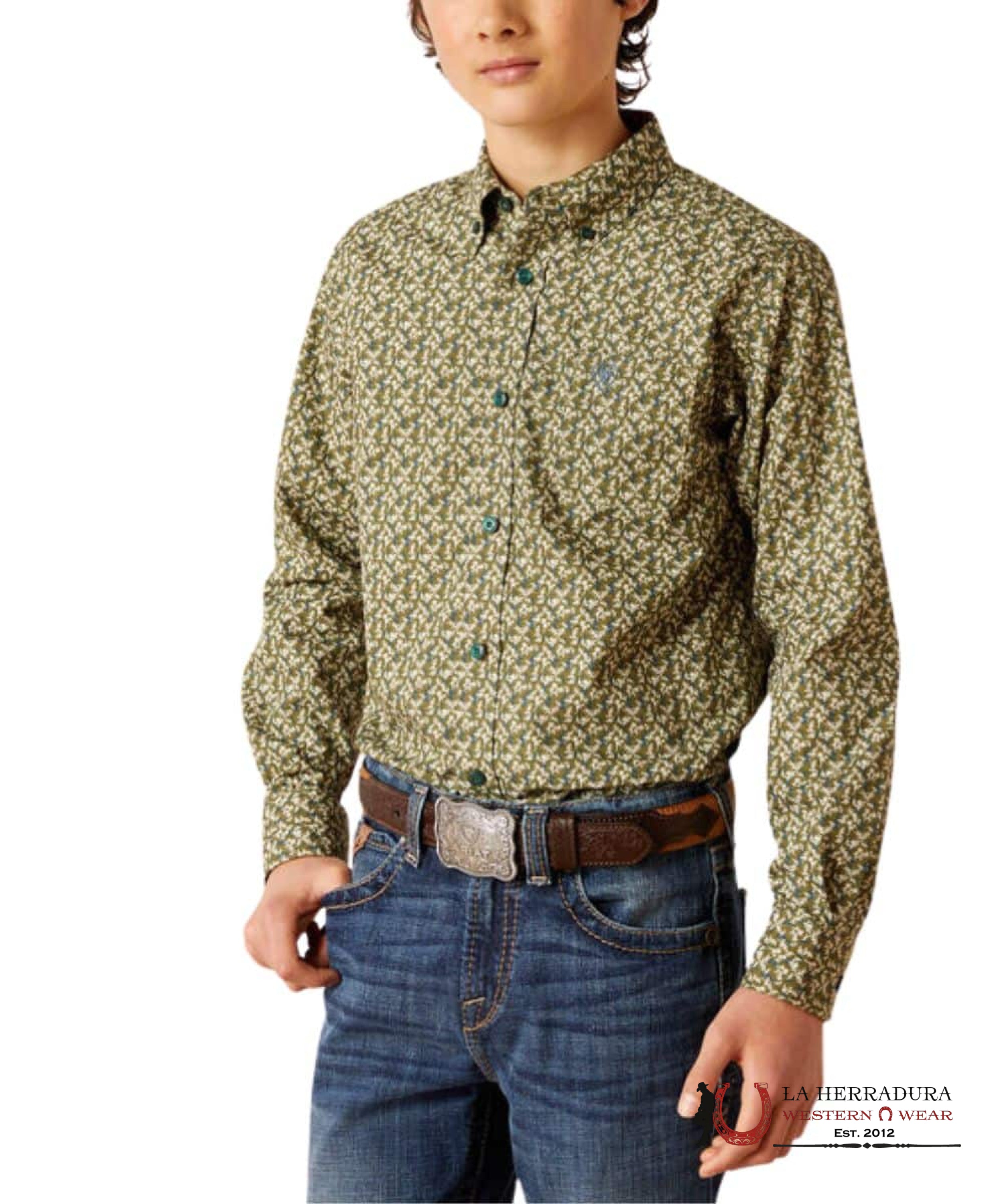 ARIAT KIDS SHIRT -BOYS CAPULET OLIVE BOWEN LS 10046430 NIÑOS