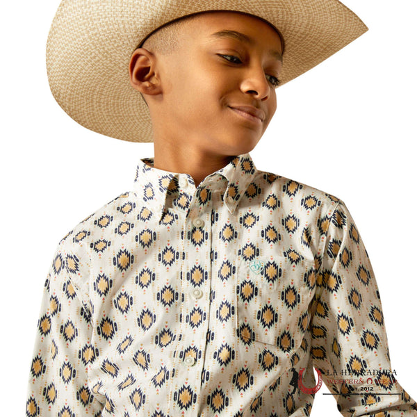 ARIAT KIDS SHIRT -BOYS KHAKI CAI LS 10054784