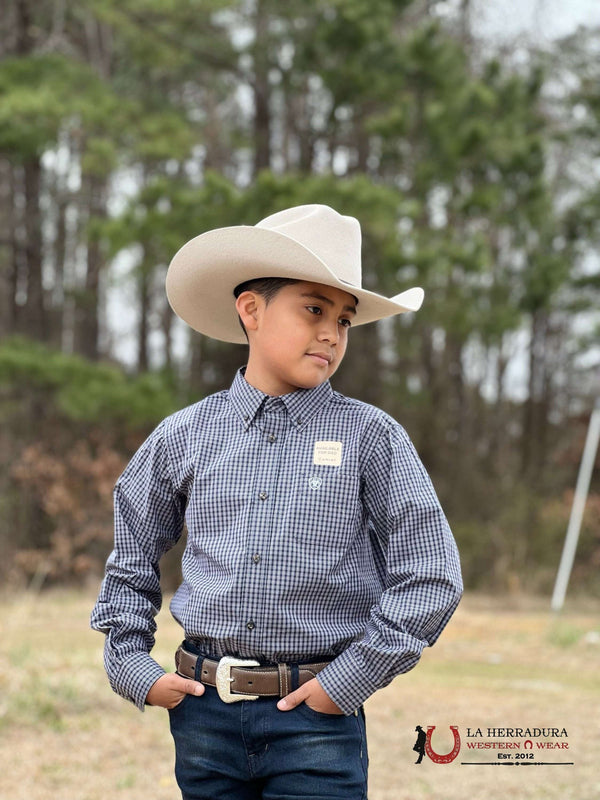ARIAT KIDS SHIRT -BOYS SERVICE NAVY PRO MERRICK CLSSC LS 10037008