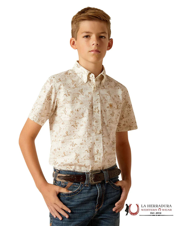 ARIAT KIDS SHIRT -BOYS TAN EDISON SS 10051408