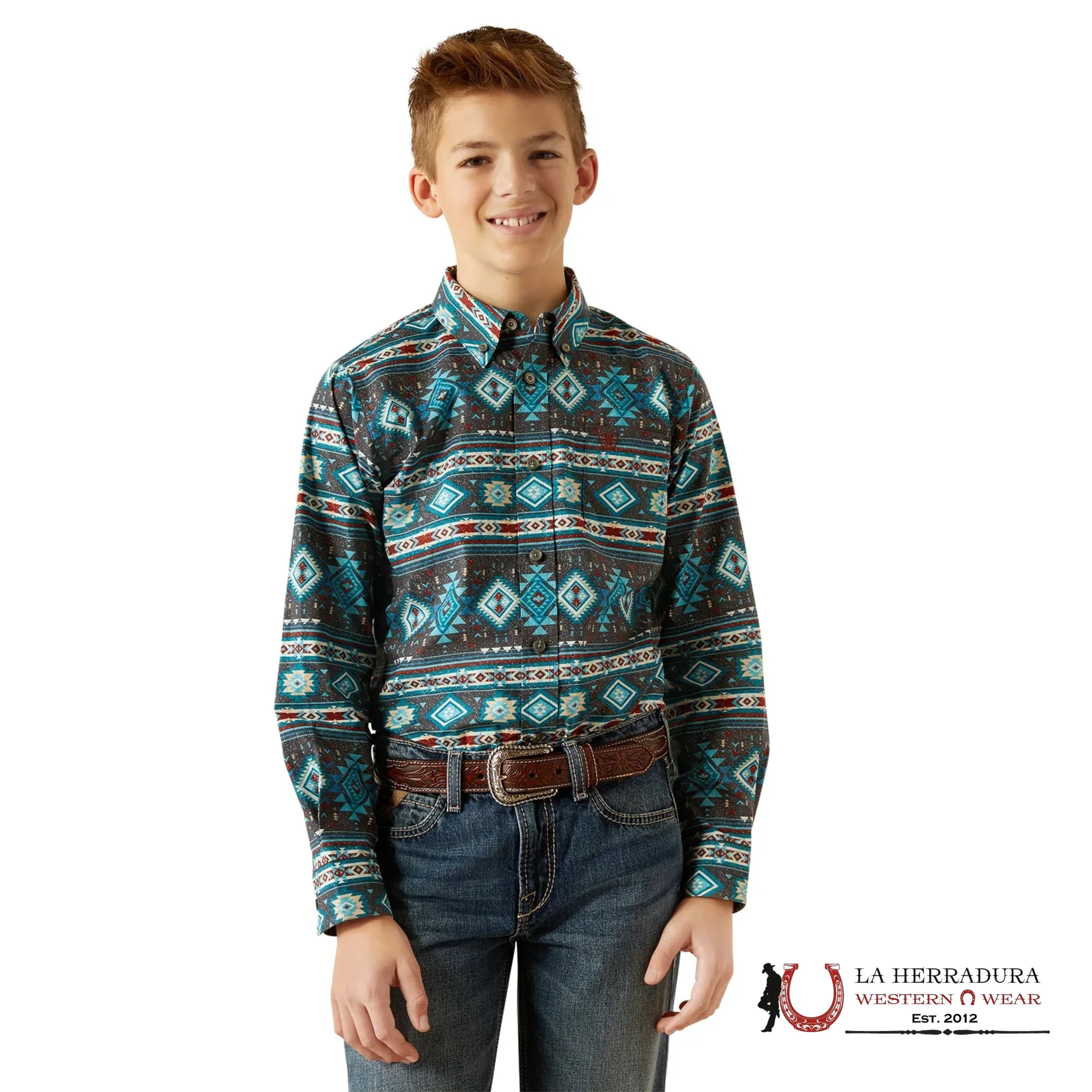 ARIAT KIDS SHIRT -BOYS TEAL PRESCTOT LS 10054072 NIÑOS