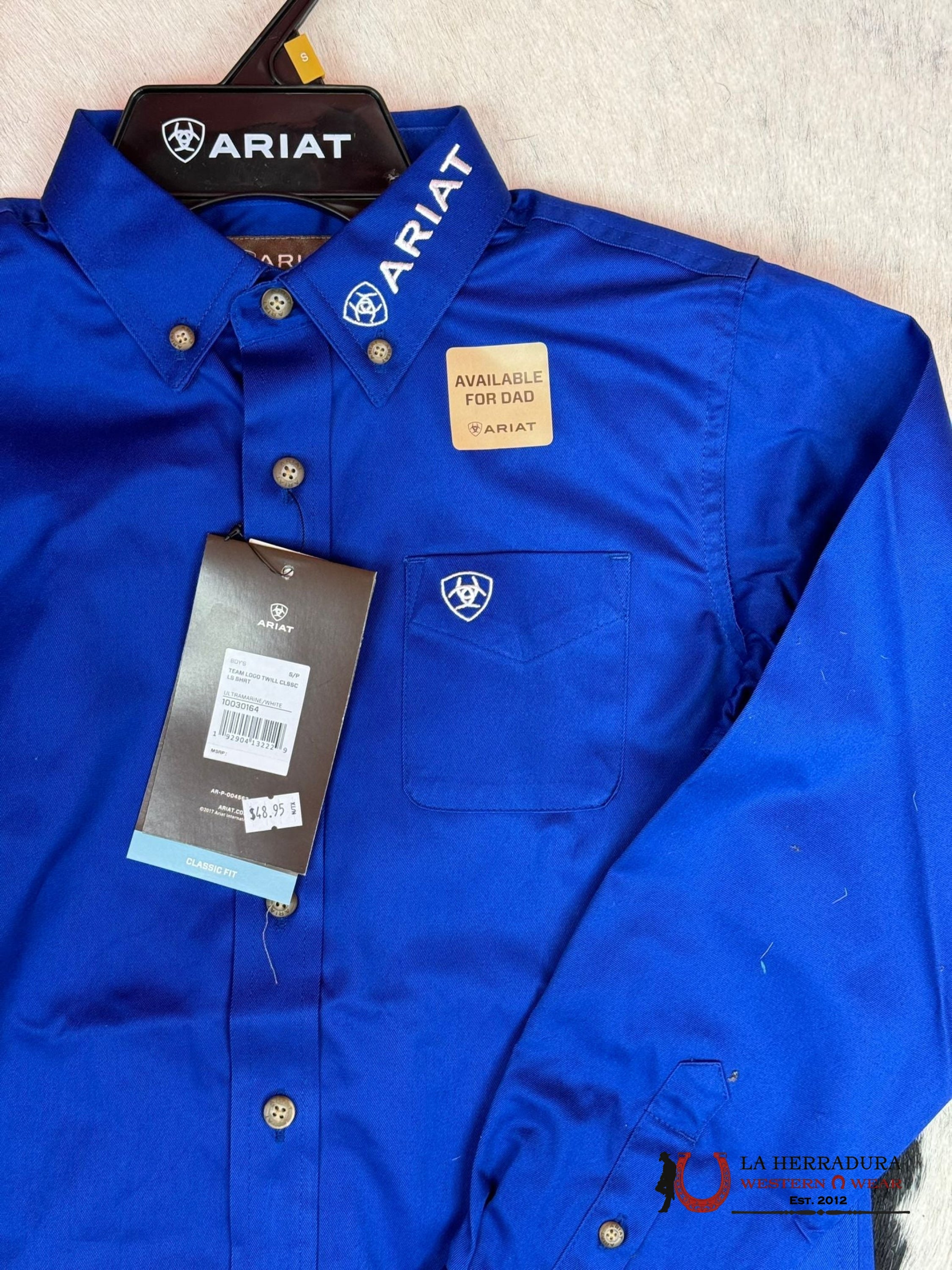 ARIAT KIDS SHIRT -BOYS ULTRAMARINE/WHITE TEAM LOGO TWILL LS 10030164 NIÑOS