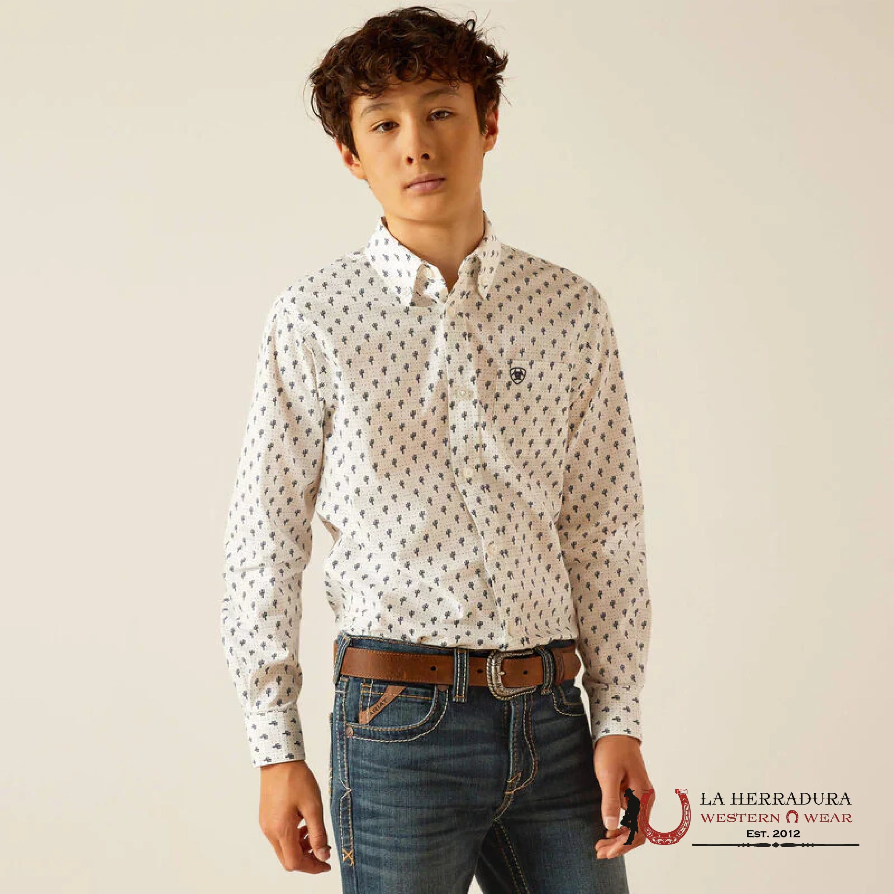 ARIAT KIDS SHIRT -BOYS WHITE PARKER LS 10048655 NIÑOS