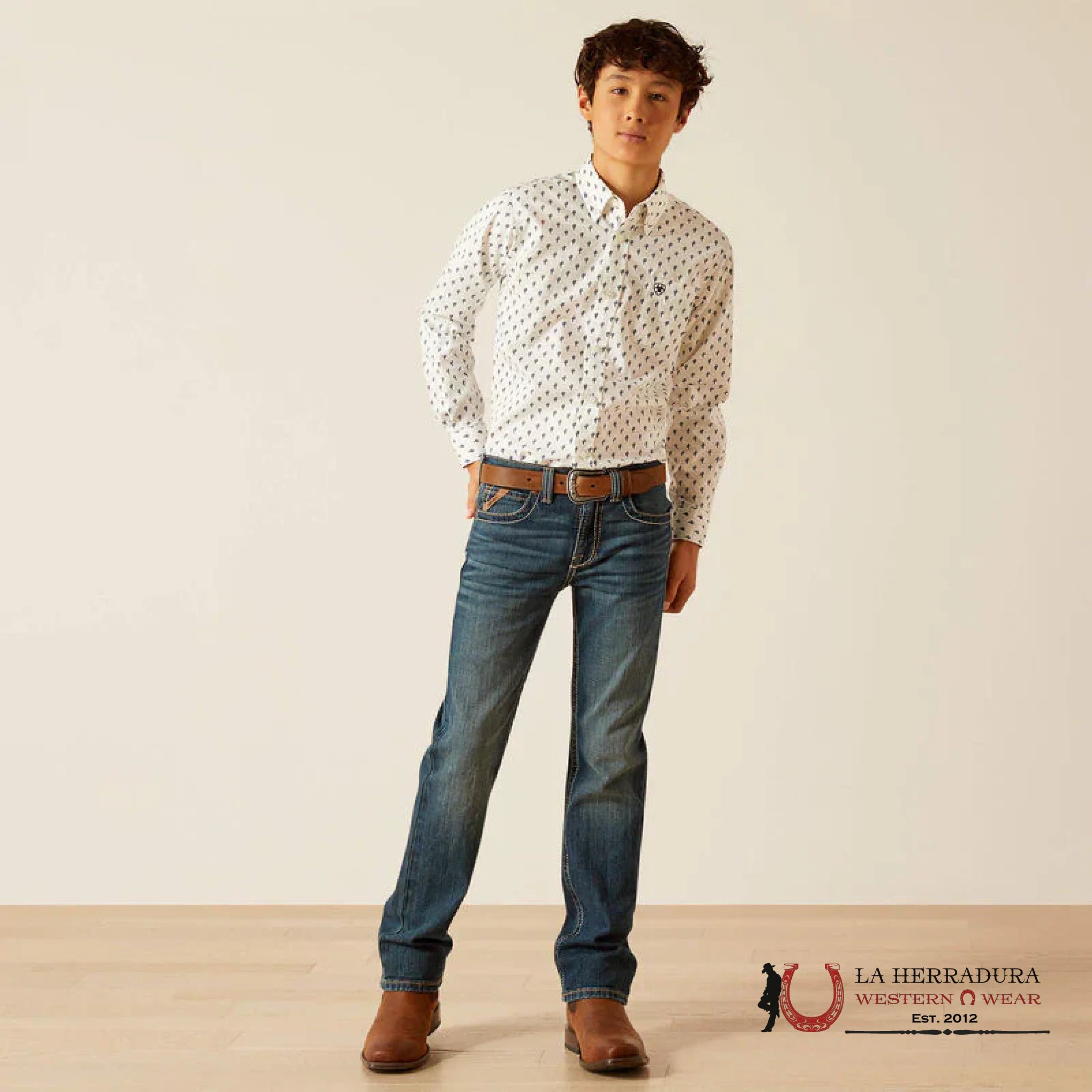 ARIAT KIDS SHIRT -BOYS WHITE PARKER LS 10048655 NIÑOS