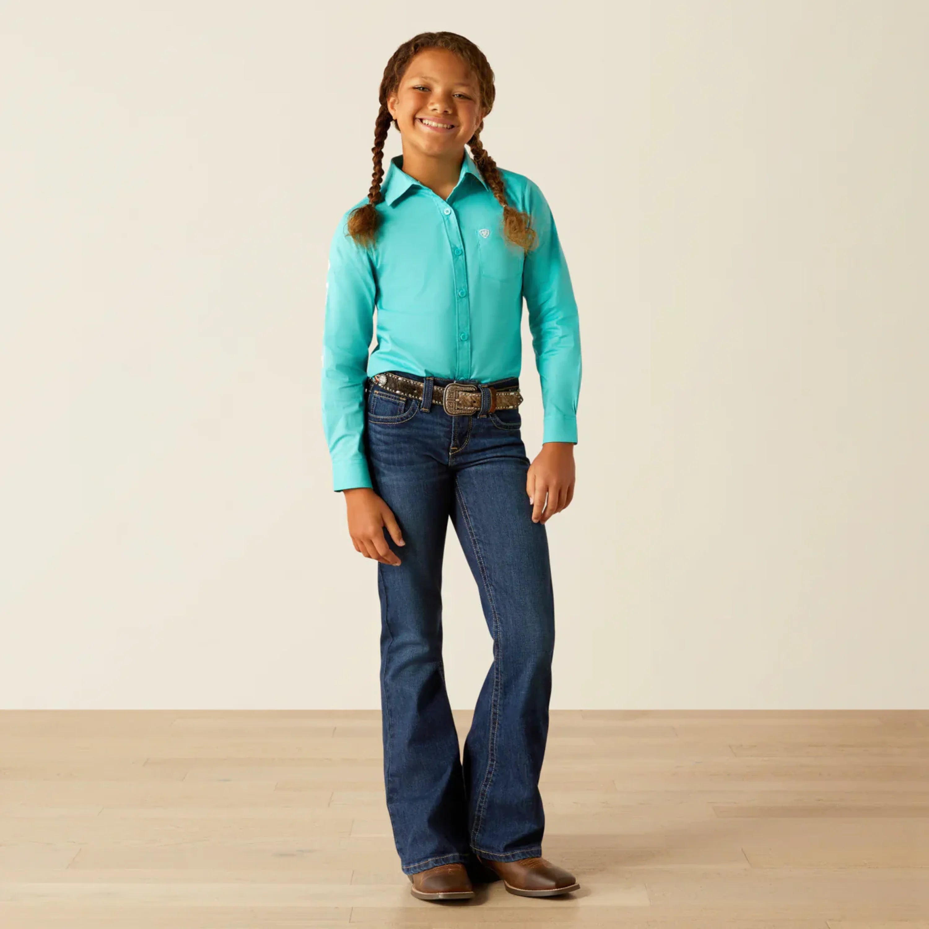 ARIAT KIDS SHIRT -GIRLS BLUE TURQUIOSE TEAM KIRBY 10054935 NIÑOS