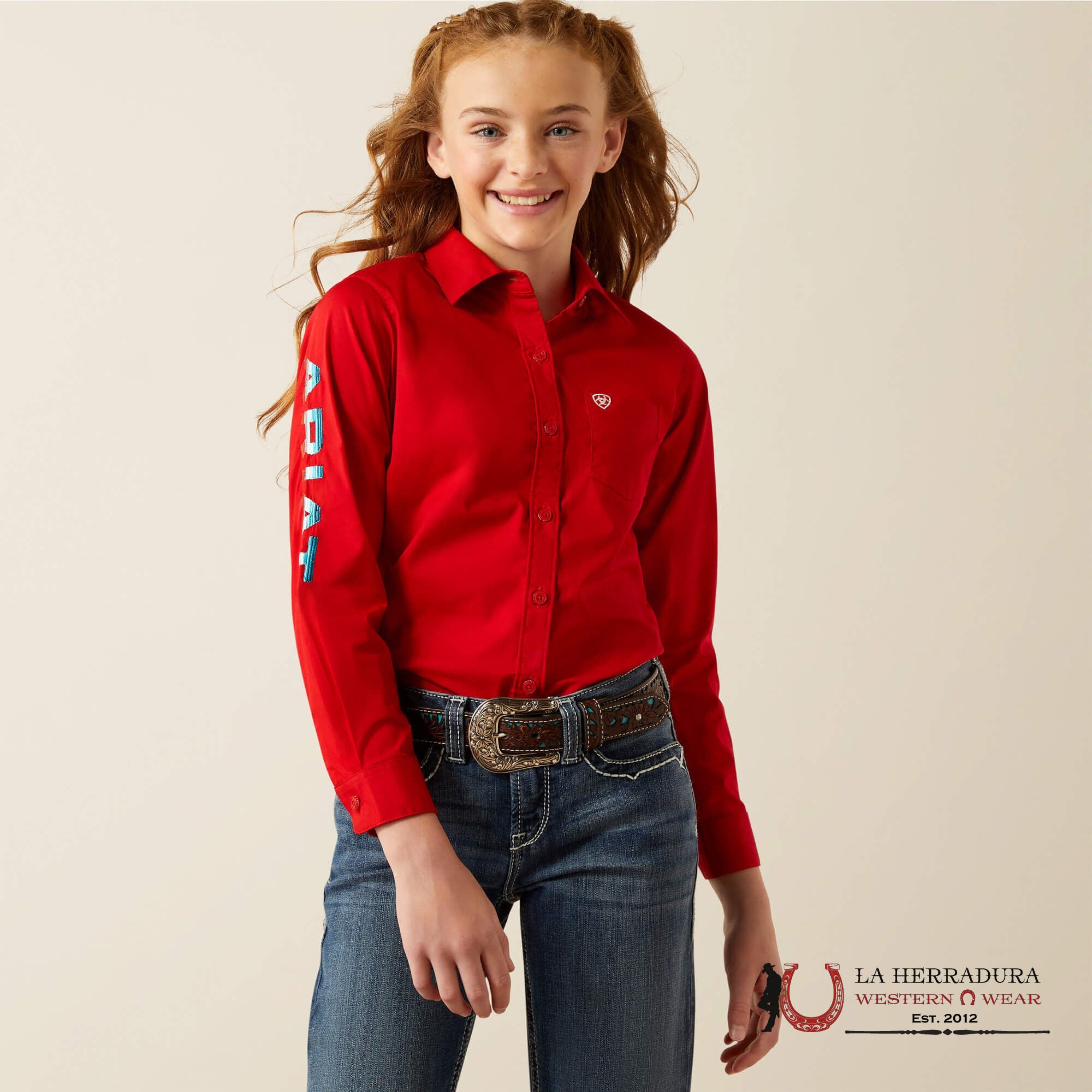 ARIAT KIDS SHIRT -GIRLS EQUESTRIAN RED TEAM KIRBY 10058852 NIÑOS