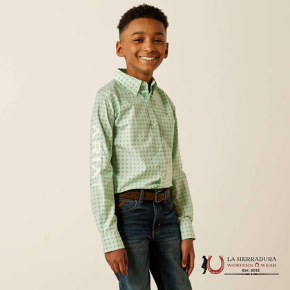 CAMISETA ARIAT PARA NIÑOS -VERDE CLARO/BLANCO TEAM PIERSON MANGA LARGA 10054795