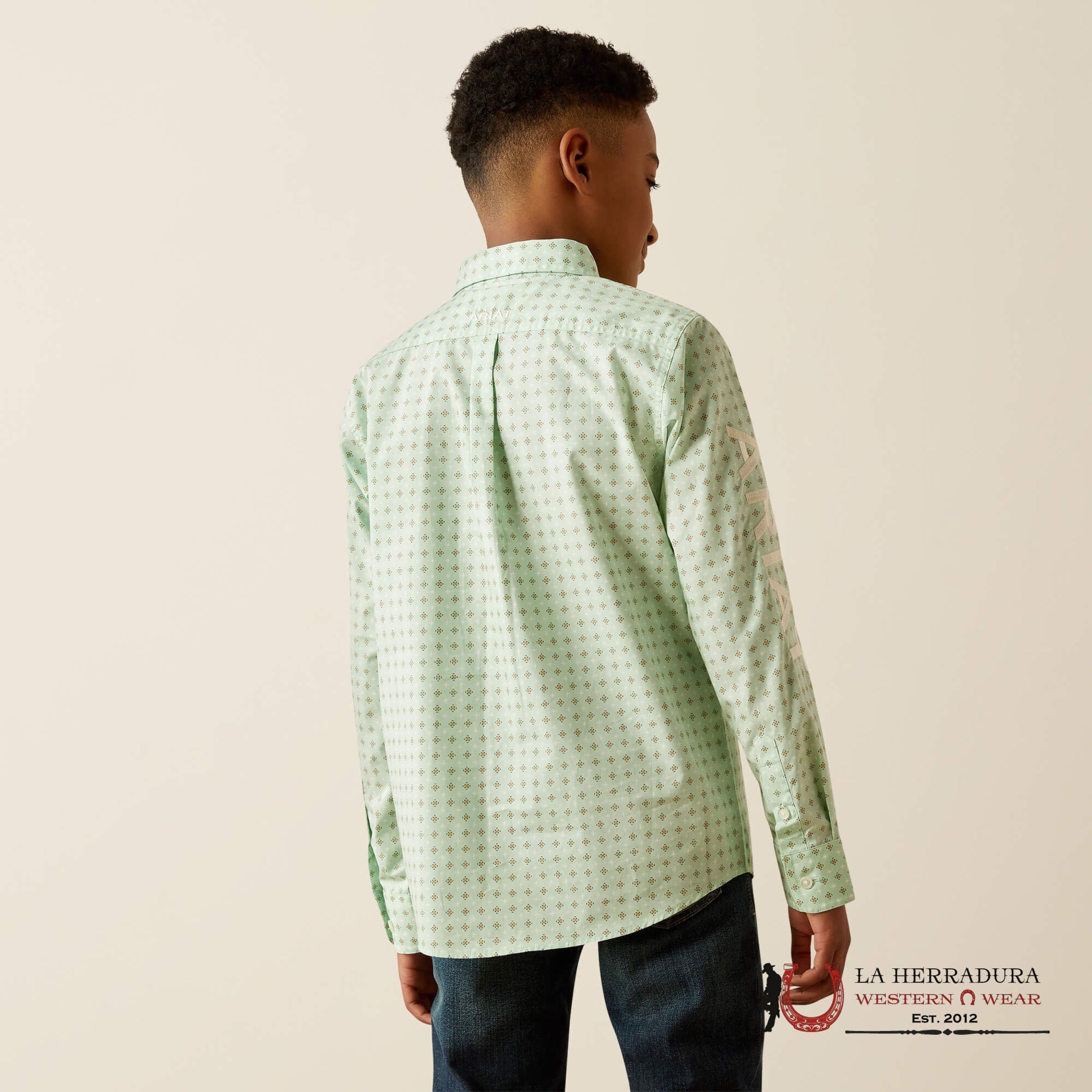 ARIAT KIDS SHIRT -LIGHT GREEN/WHITE TEAM PIERSON LS 10054795 NIÑOS