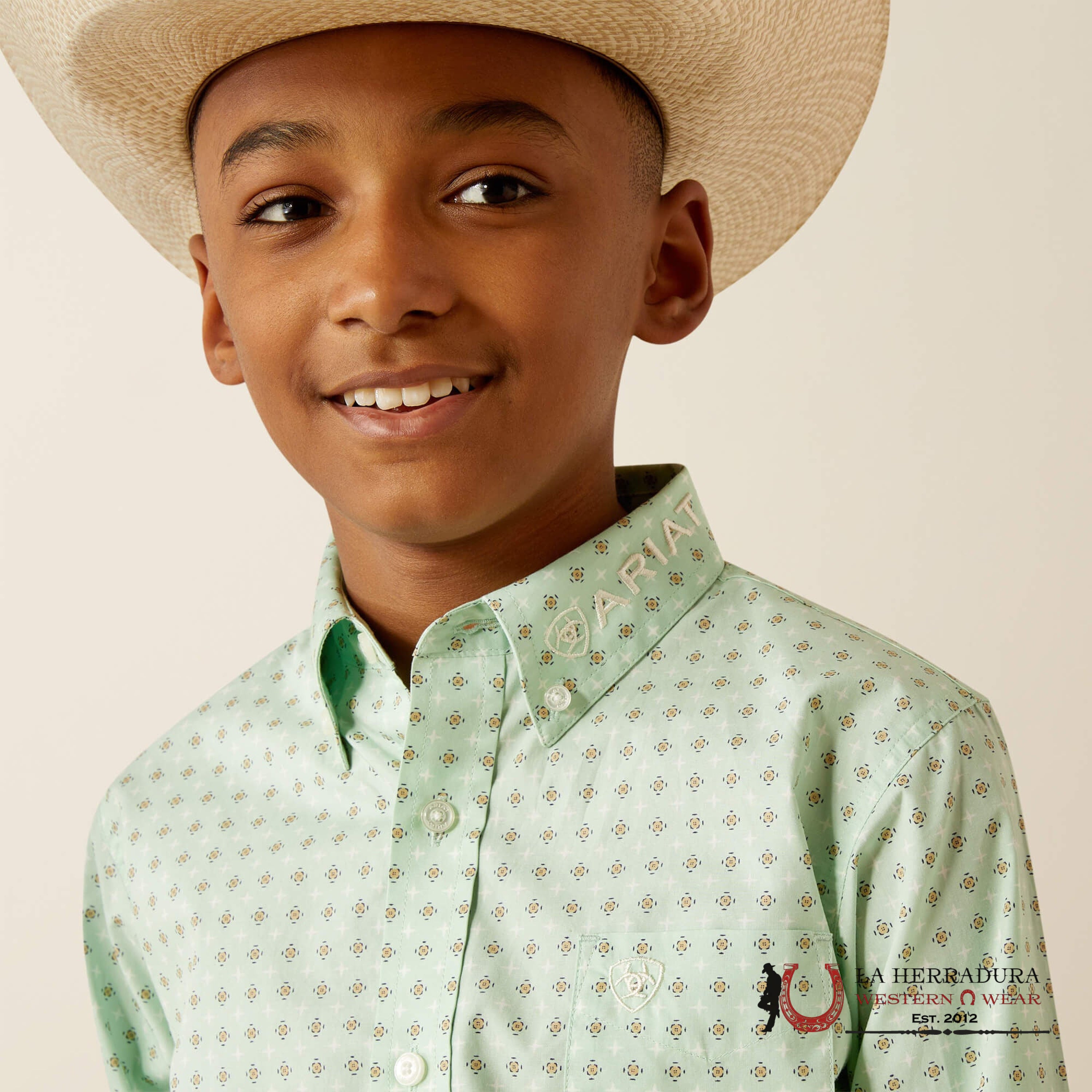 ARIAT KIDS SHIRT -LIGHT GREEN/WHITE TEAM PIERSON LS 10054795 NIÑOS