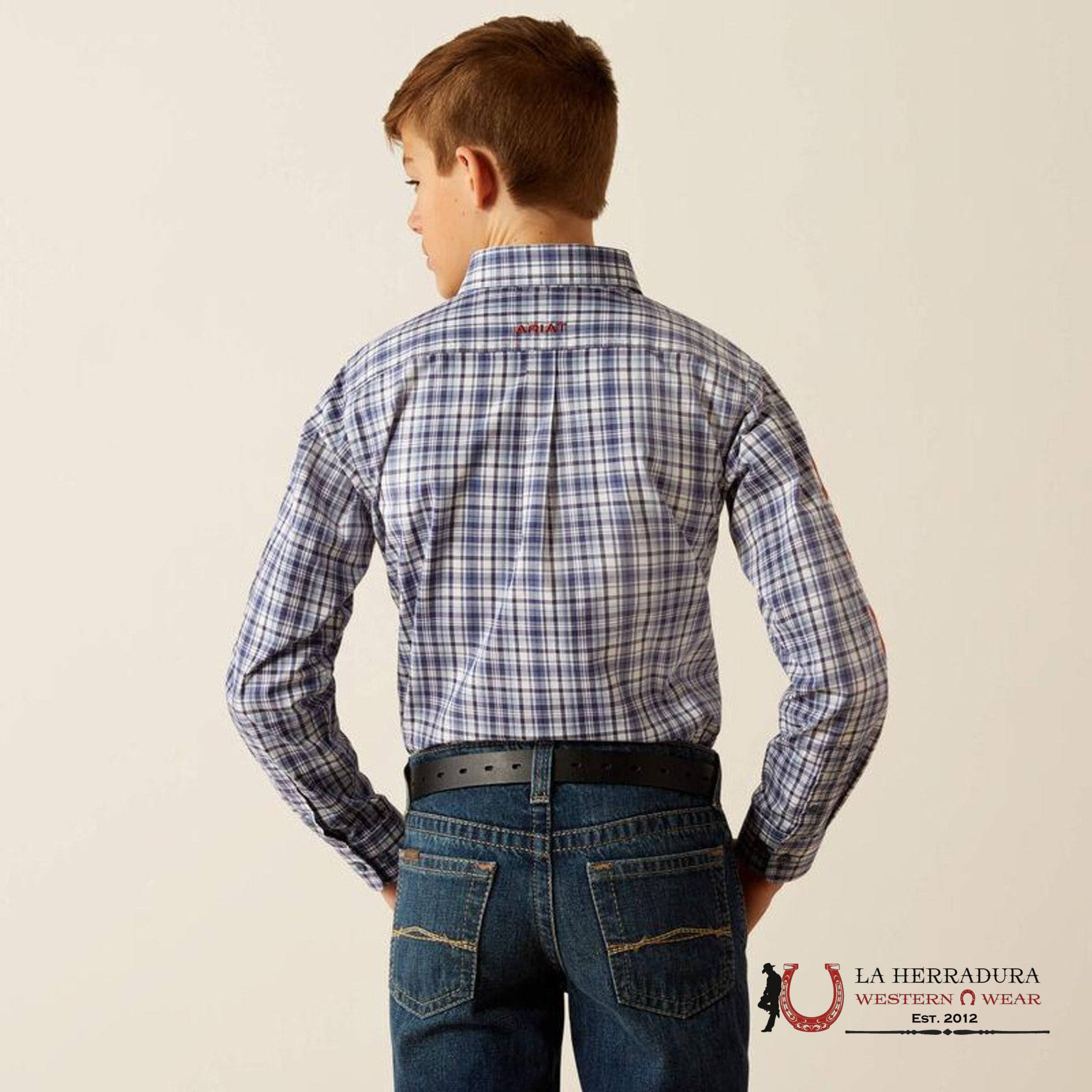 ARIAT KIDS SHIRT -NAVY/ORANGE PRO TEAM ORION LS 10054068 NIÑOS