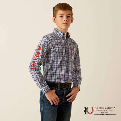CAMISA ARIAT PARA NIÑOS - AZUL MARINO/NARANJA PRO TEAM ORION LS 10054068