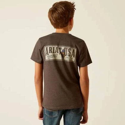 ARIAT KIDS TSHIRT -BOYS CHARCOAL HEATHER RIDER LABEL 10051433