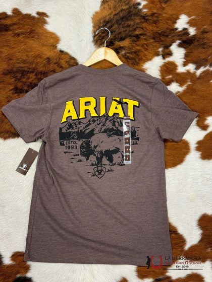 ARIAT KIDS TSHIRT - BOYS CINNAMON BISON SKETCH SHIELD 10051742