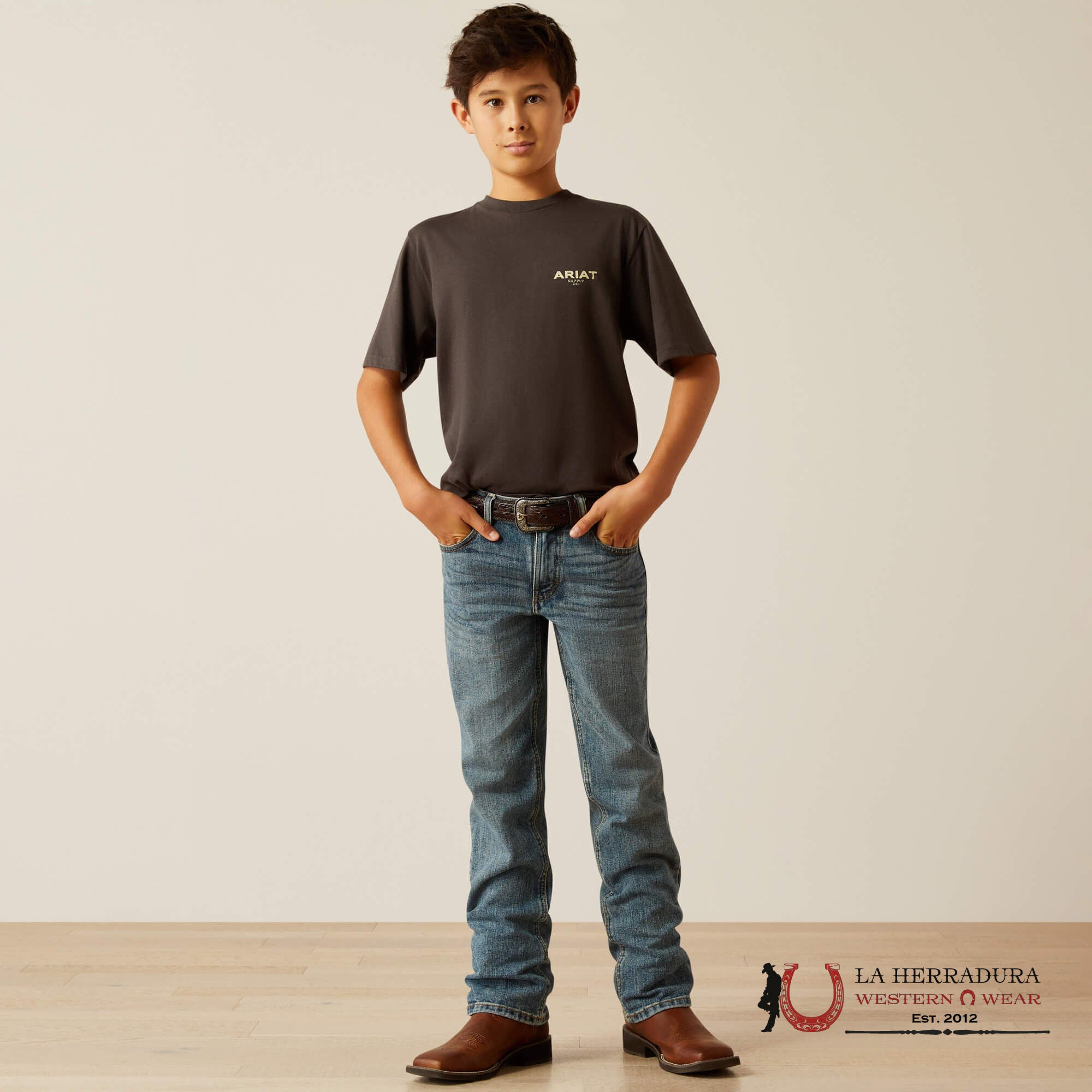 ARIAT KIDS TSHIRT -BOYS VINTAGE BLACK EXPLORE CIRCLE 10060400 NIÑOS