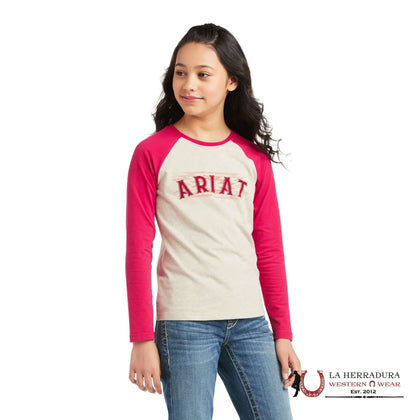 ARIAT KIDS TSHIRT -GIRLS BROWN FUCSIA SHIELD 10037344