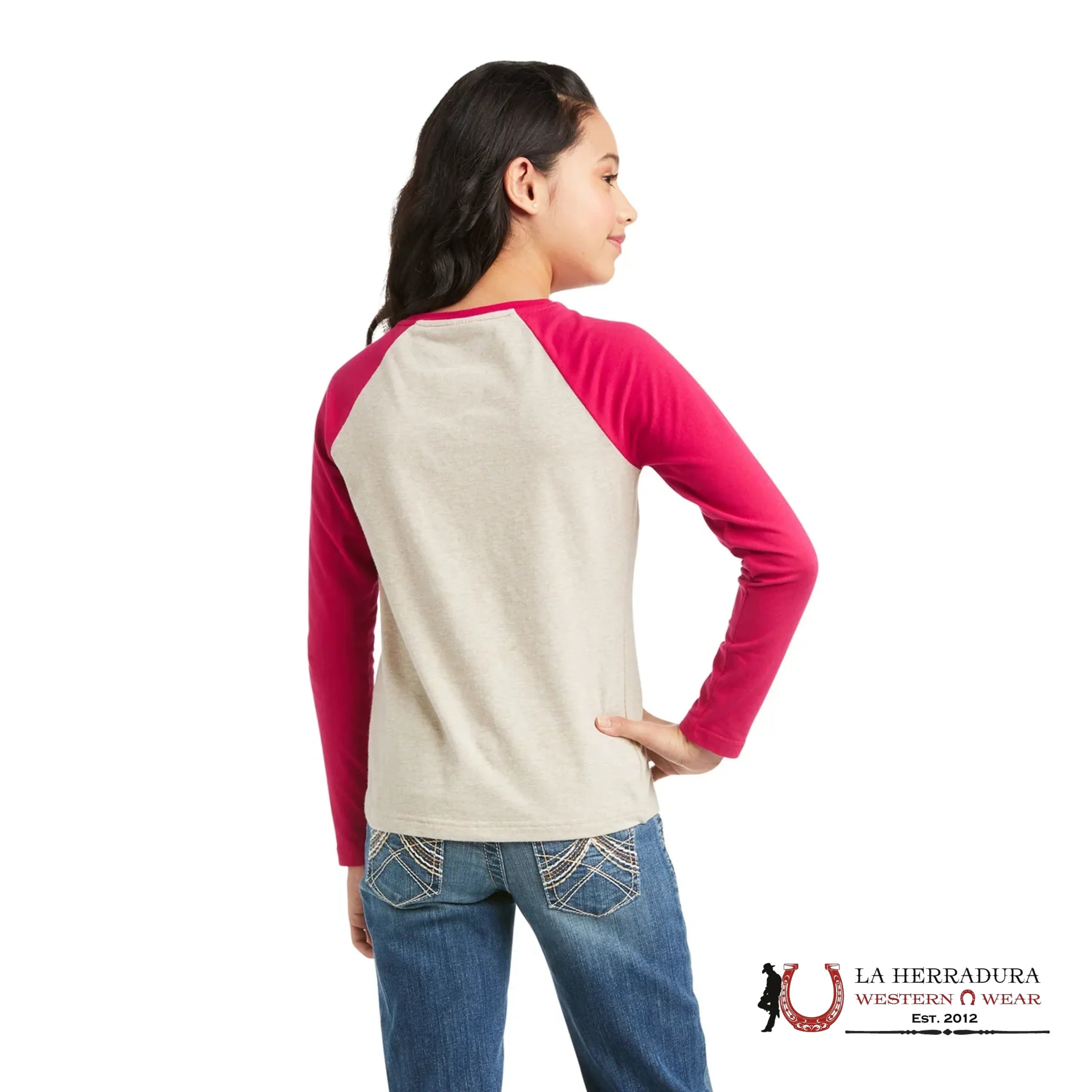 ARIAT KIDS TSHIRT -GIRLS BROWN FUCSIA SHIELD 10037344 NIÑAS