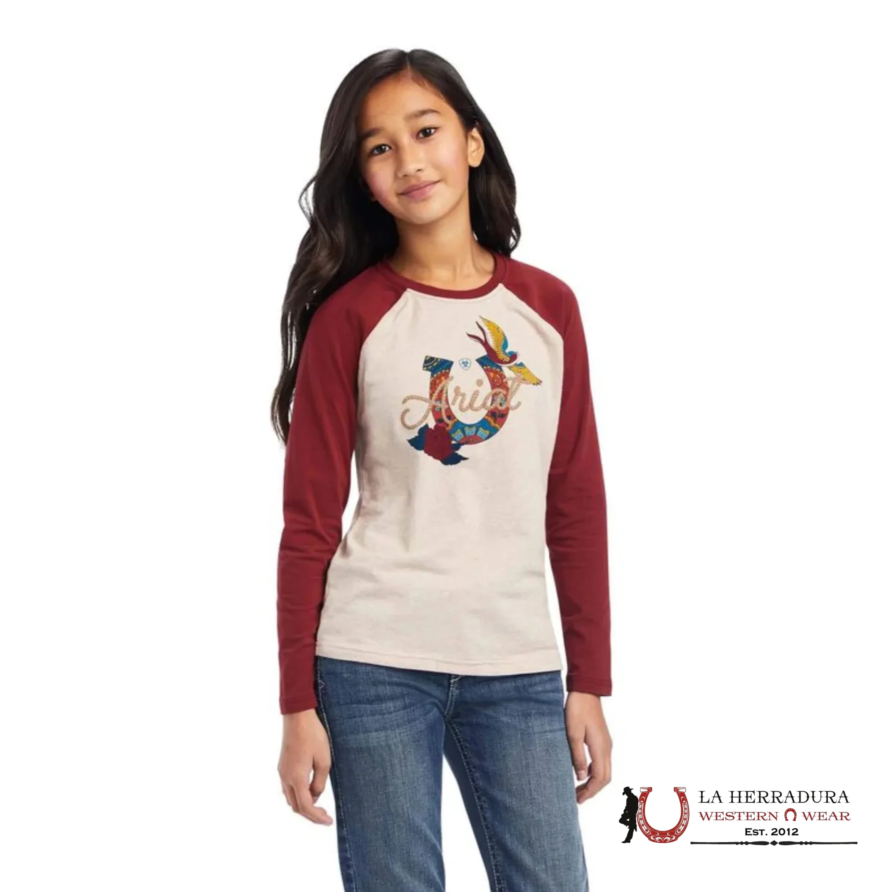 ARIAT KIDS TSHIRT -GIRLS BROWN/VINO SHIELD 10041325 NIÑAS