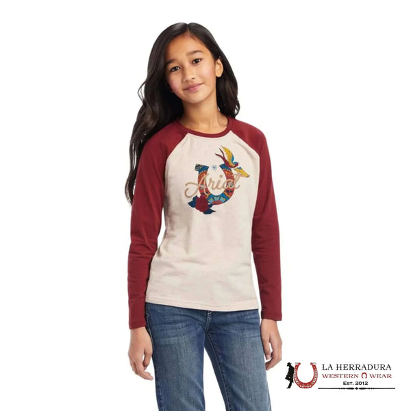 ARIAT KIDS TSHIRT -GIRLS BROWN/VINO SHIELD 10041325