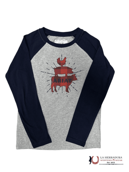 ARIAT TSHIRT -GIRLS GREY/NAVY SHIELD 10041323