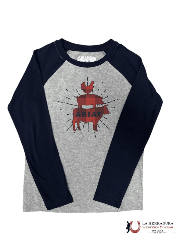 ARIAT TSHIRT -GIRLS GREY/NAVY SHIELD 10041323