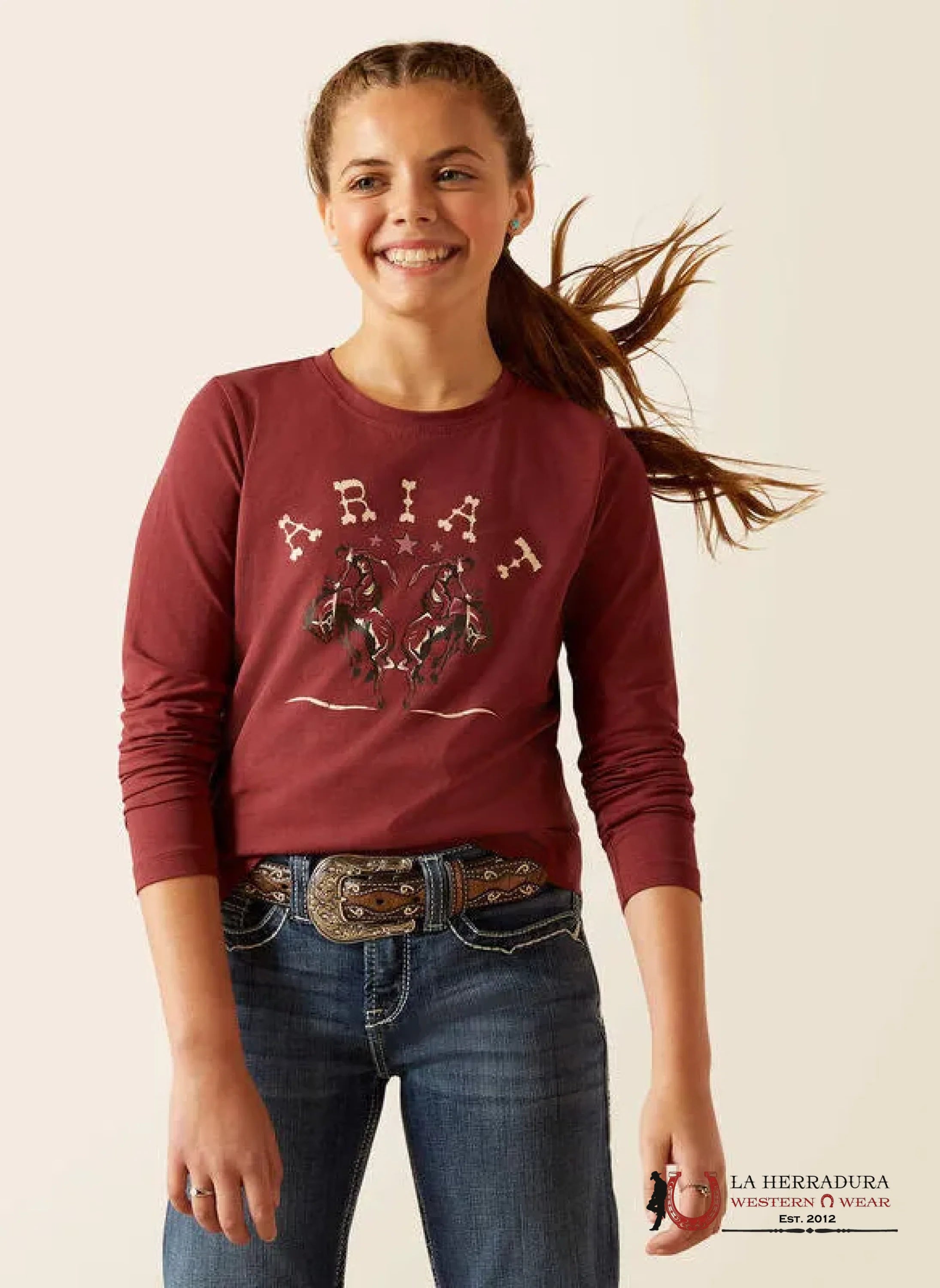 ARIAT KIDS TSHIRT -GIRLS RODEO OXBLOOD RED 10047408 NIÑOS