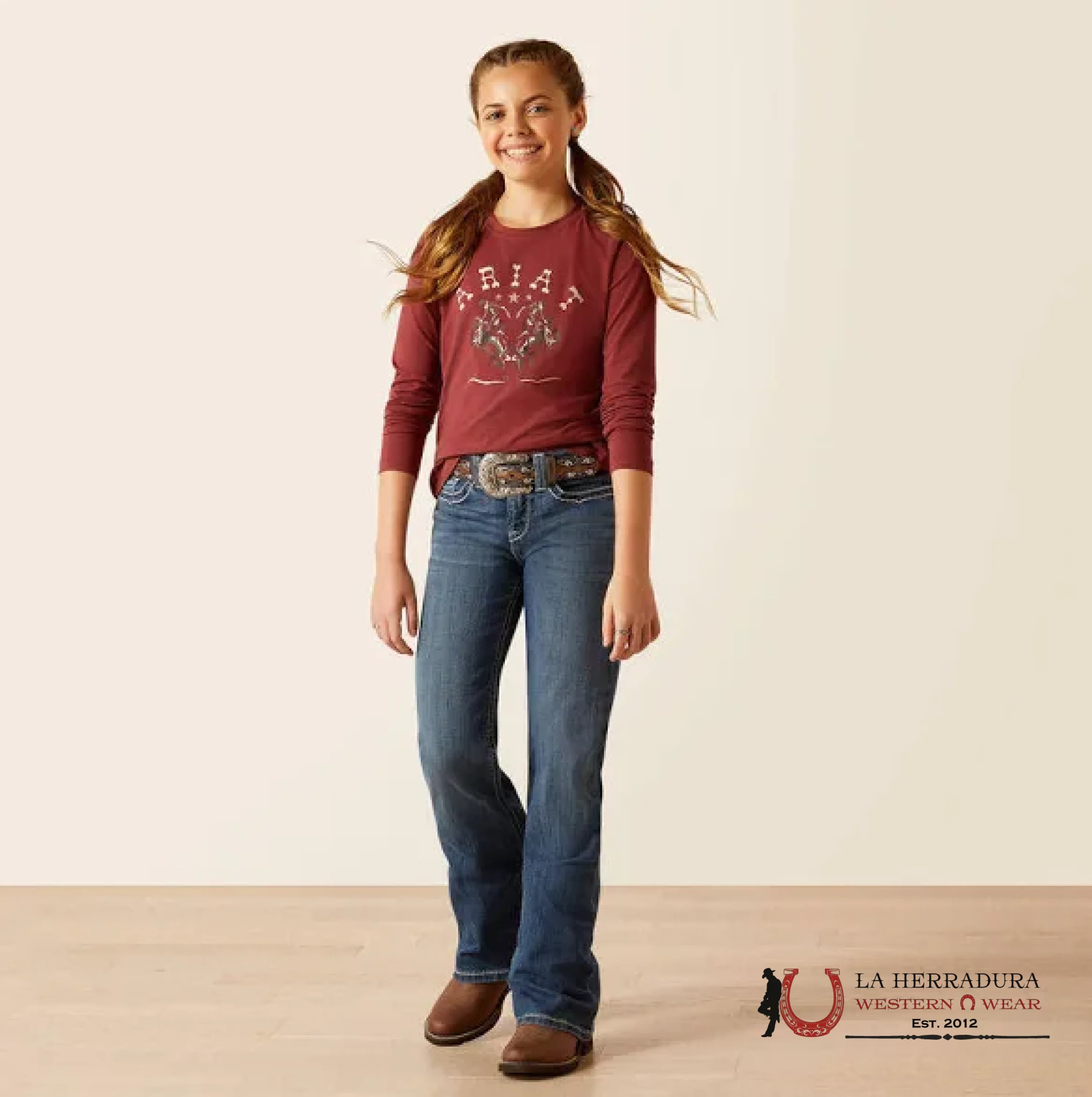 ARIAT KIDS TSHIRT -GIRLS RODEO OXBLOOD RED 10047408 NIÑOS