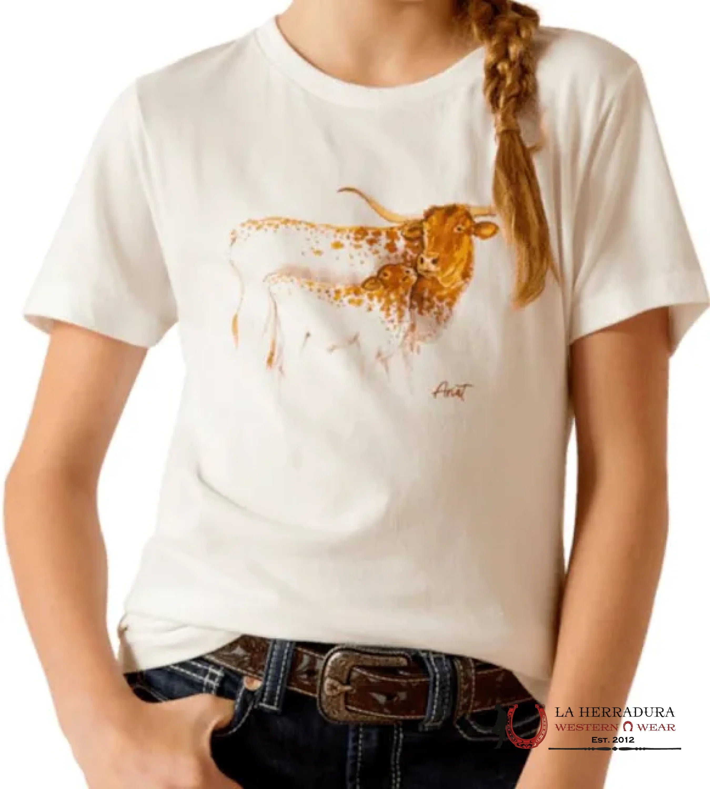 ARIAT KIDS TSHIRT -GIRLS WHITE MATERNAL COW 10051427 NIÑOS