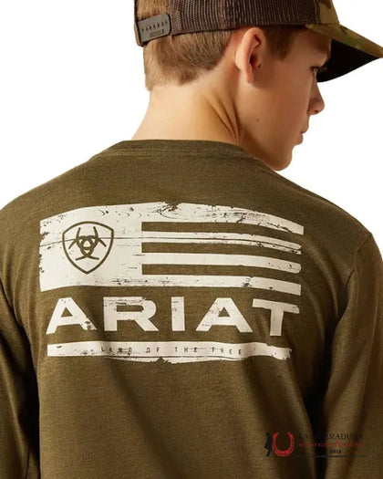 ARIAT KIDS TSHIRT -MILITARY HEATHER BOARDED LOTF HEX 10054007