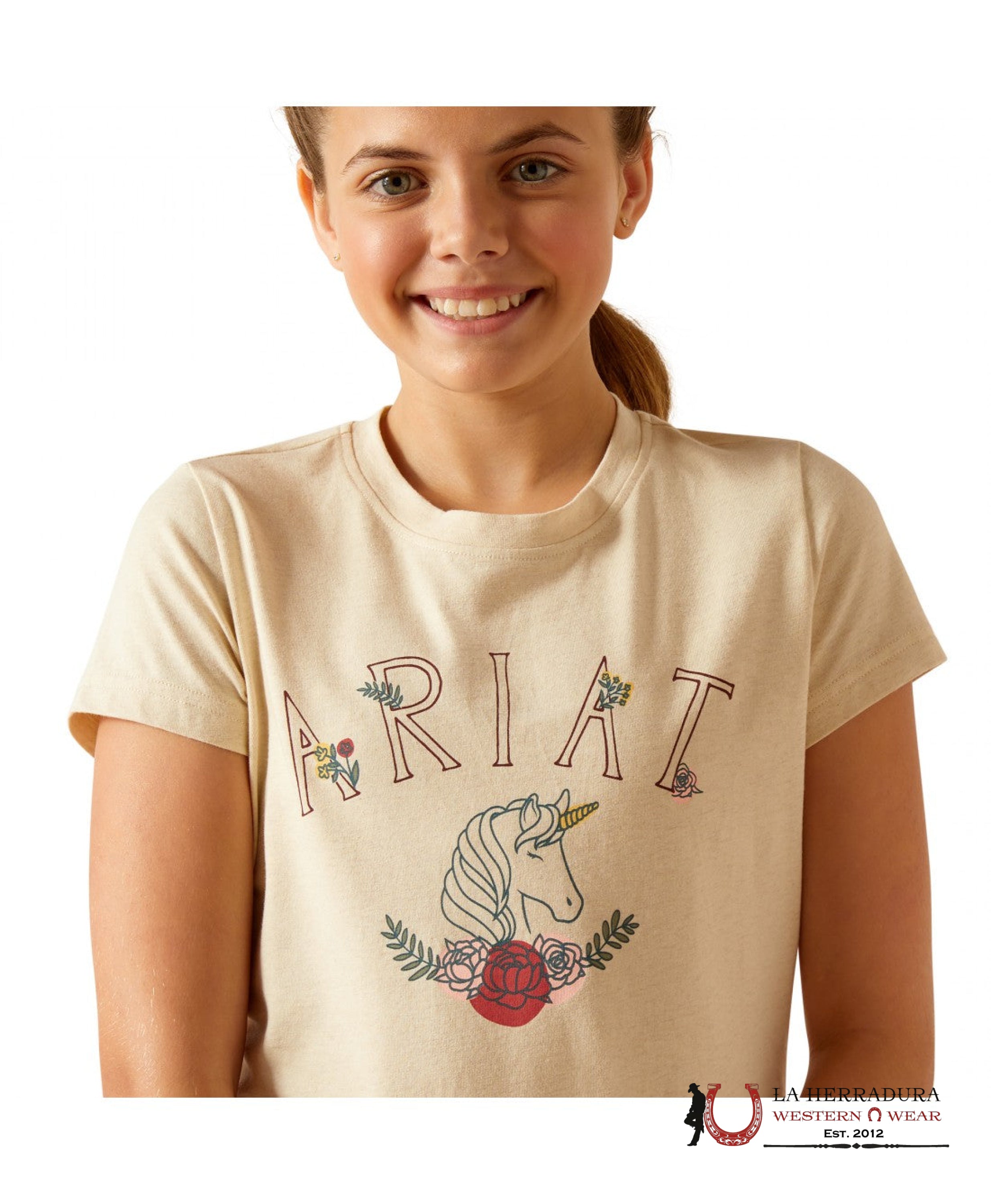 ARIAT KIDS TSHIRT -OATMEAL LEATHER UNICORN INSIGNIA 10048556 NIÑOS