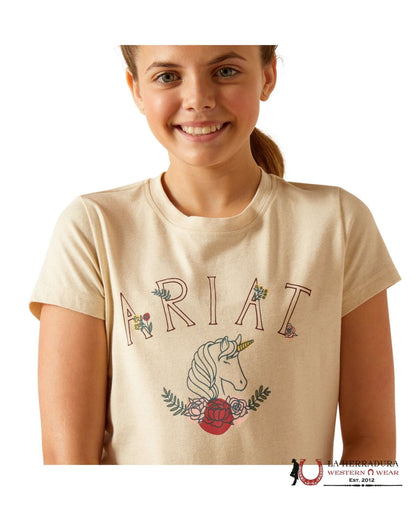 ARIAT KIDS TSHIRT -OATMEAL LEATHER UNICORN INSIGNIA 10048556
