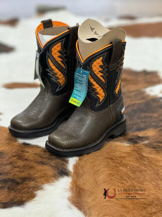 Ariat Kids Work Venttek Cocoa Brown Orange Boot Niños