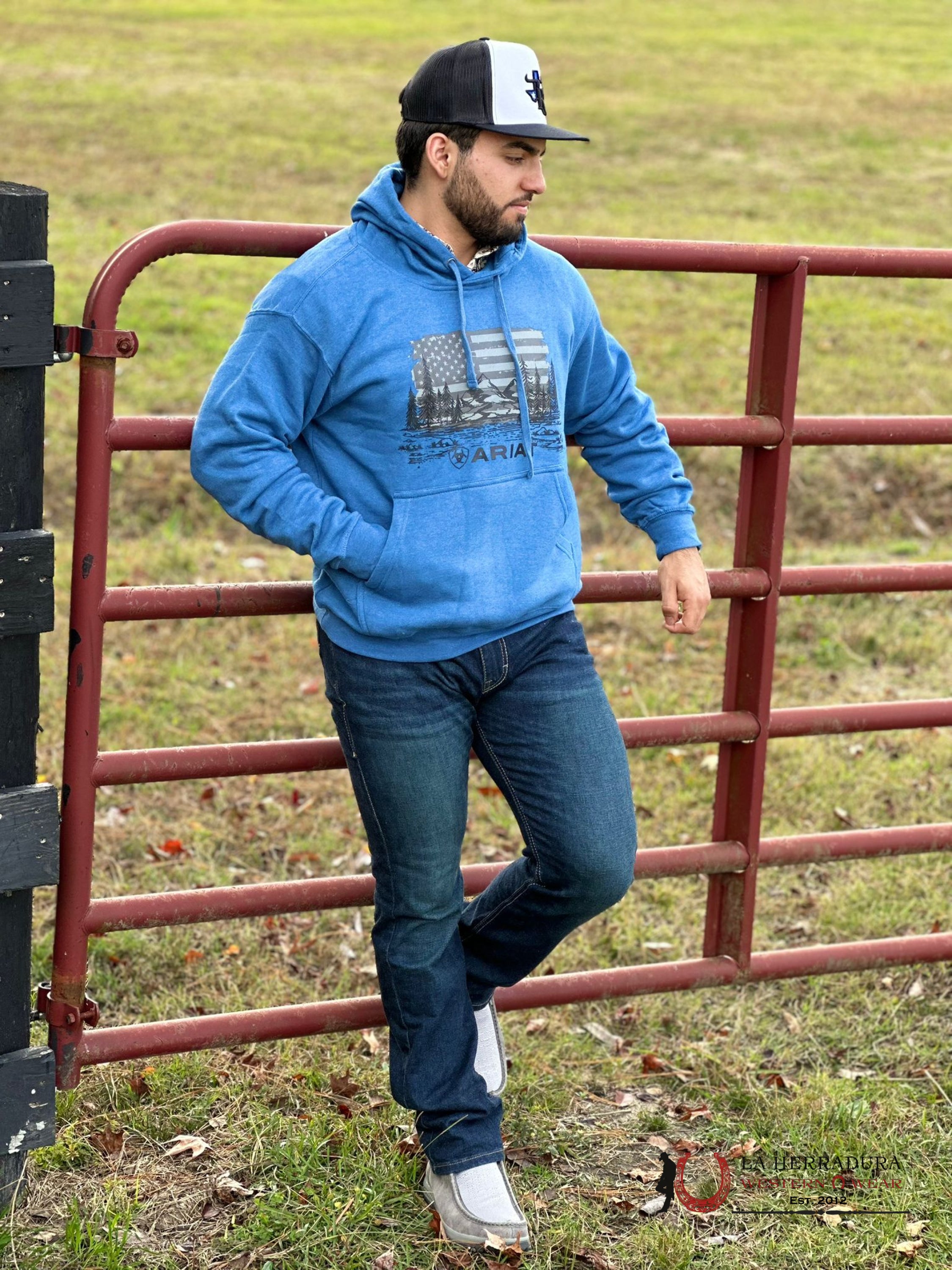 Ariat Land Of The Free Sweatshirt Classic Blue Heather - 1718 Ropa Hombres