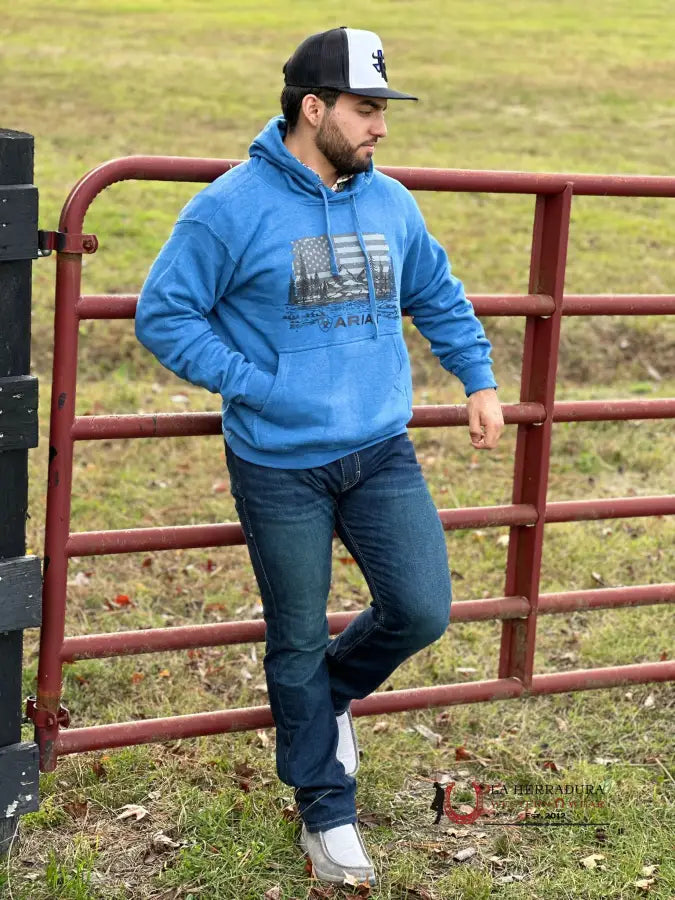 Ariat Land Of The Free Sweatshirt Classic Blue Heather - 1718 Ropa Hombres