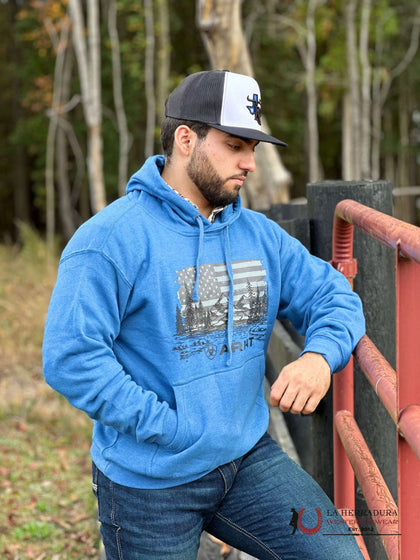 ARIAT MEN LAND OF THE FREE HODDIE CLASSIC BLUE HEATHER 10041718