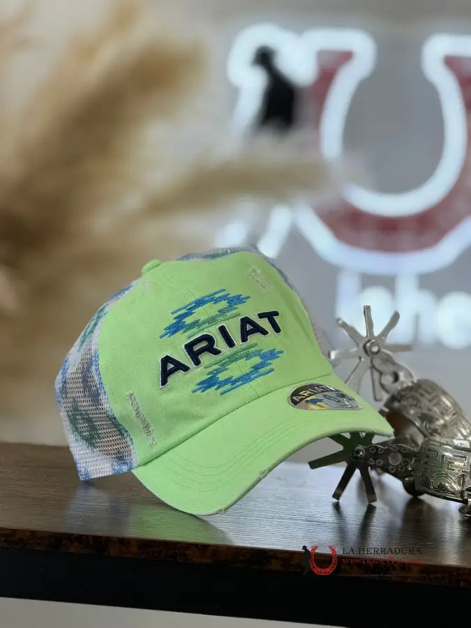 Ariat Lime Green Distressed Cap Caps Mens Gorras Hombres