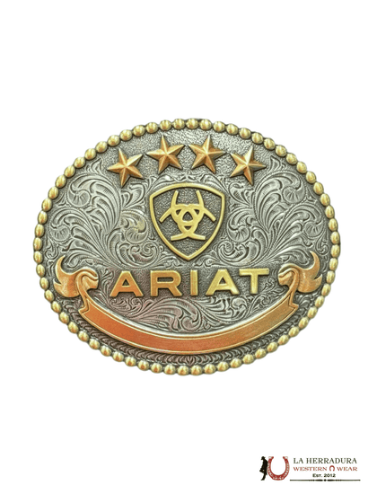ARIAT LOGO GOLD AND ROSE GOLD DETAILS ROUND BUCKLE A37055
