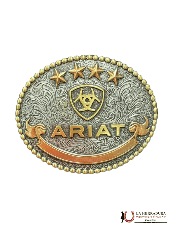 ARIAT LOGO GOLD AND ROSE GOLD DETAILS ROUND BUCKLE A37055