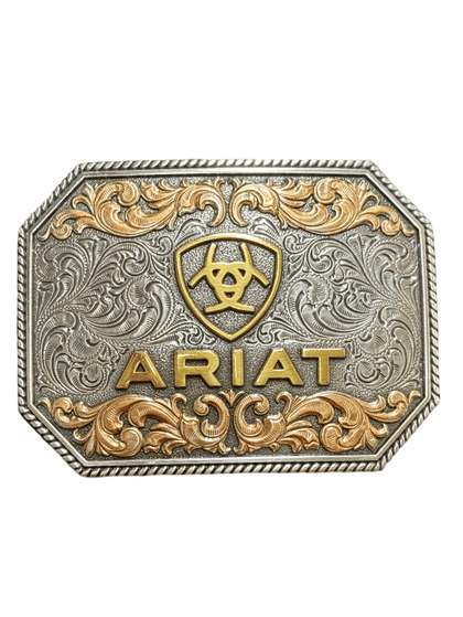 ARIAT LOGO GOLD AND ROSE GOLD DETAILS SQUARE BUCKLE A37054