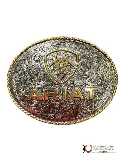 ARIAT LOGO GOLD AND SILVER 6x5 ROUND BUCKLE A37016