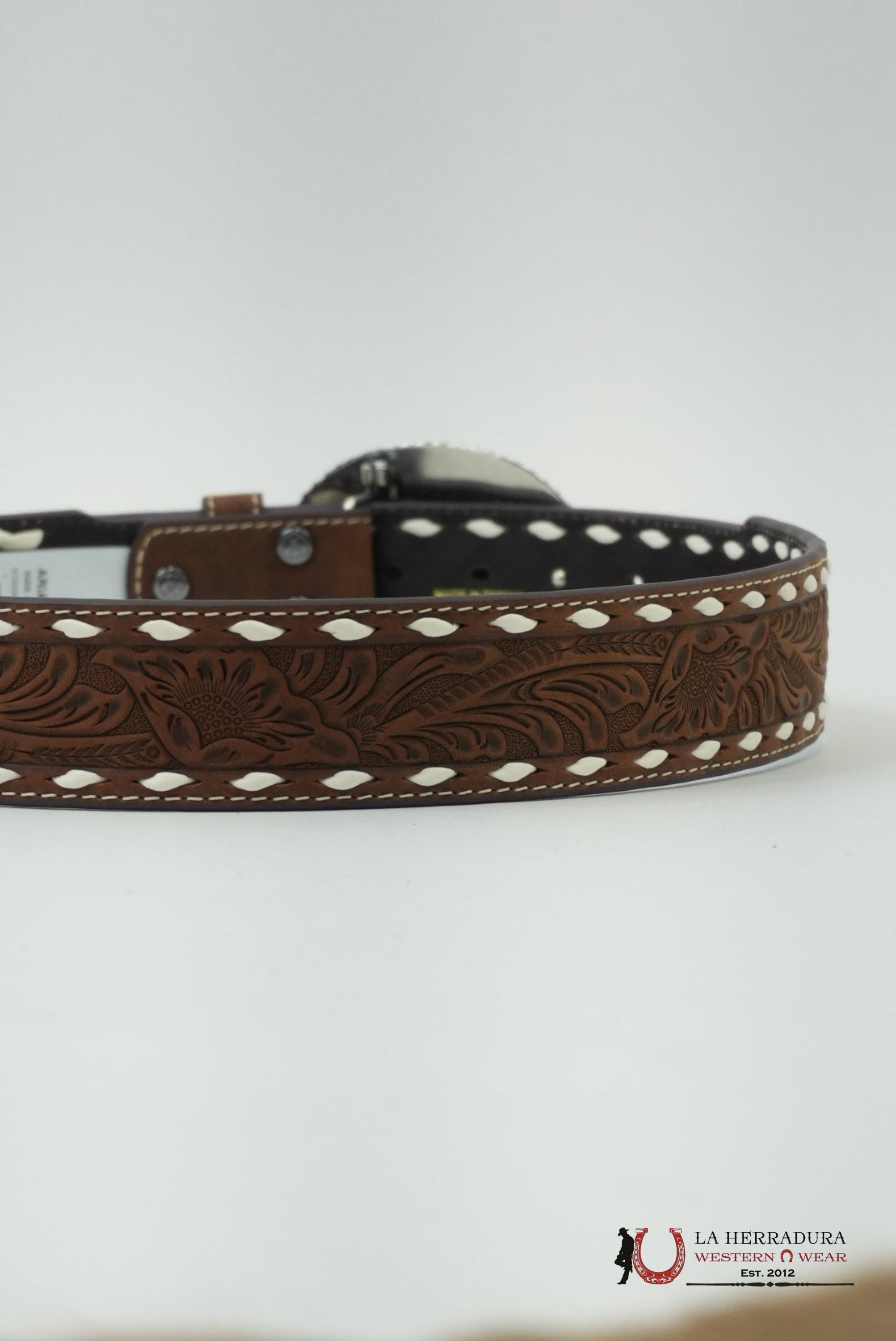 Ariat Men Brown Floral With White Stiching Belt CINTURONES HOMBRES