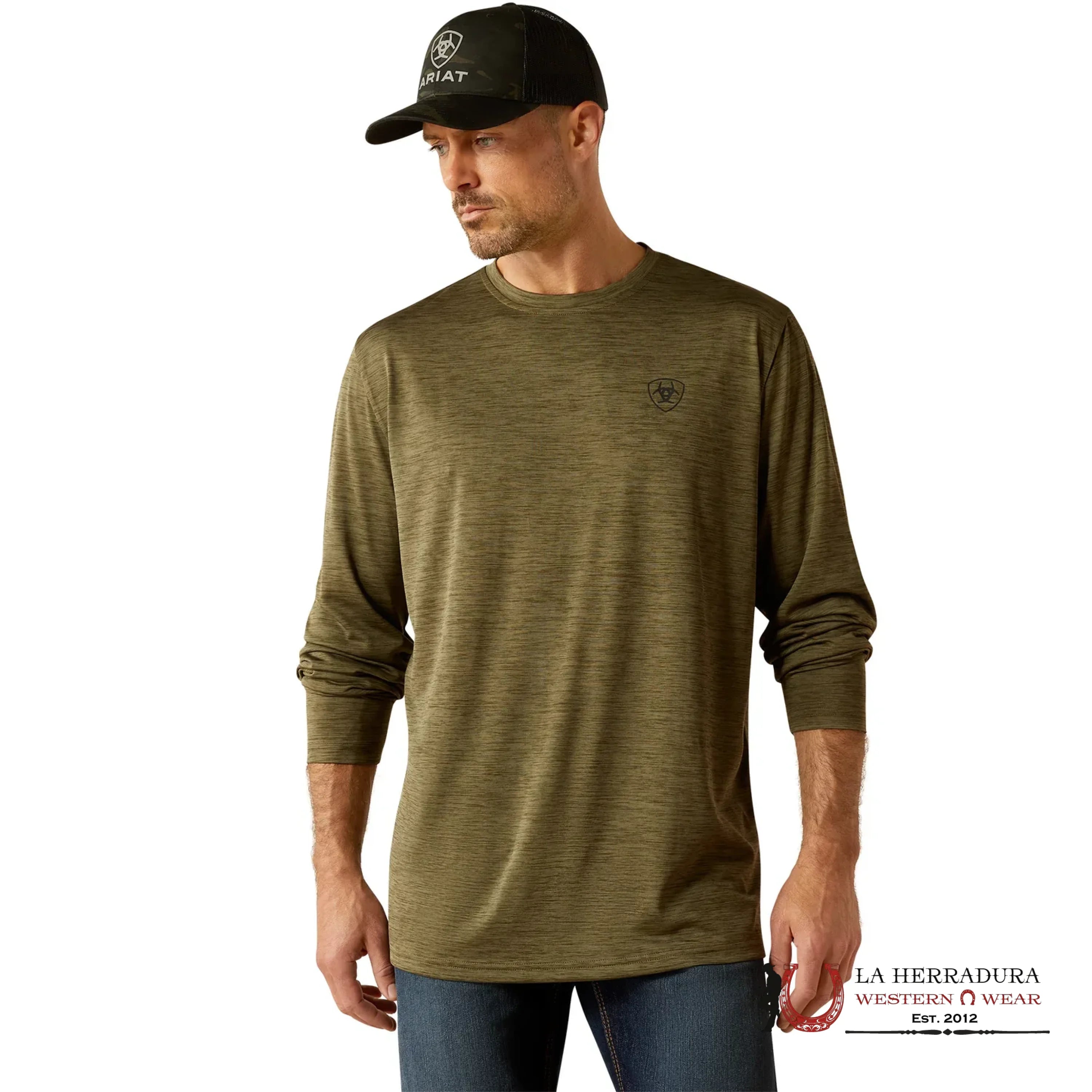 ARIAT MEN LONG SLEEVE CHARGER CAMO SLICE BRINE OLIVE HEATHER 10052326 ROPA HOMBRES