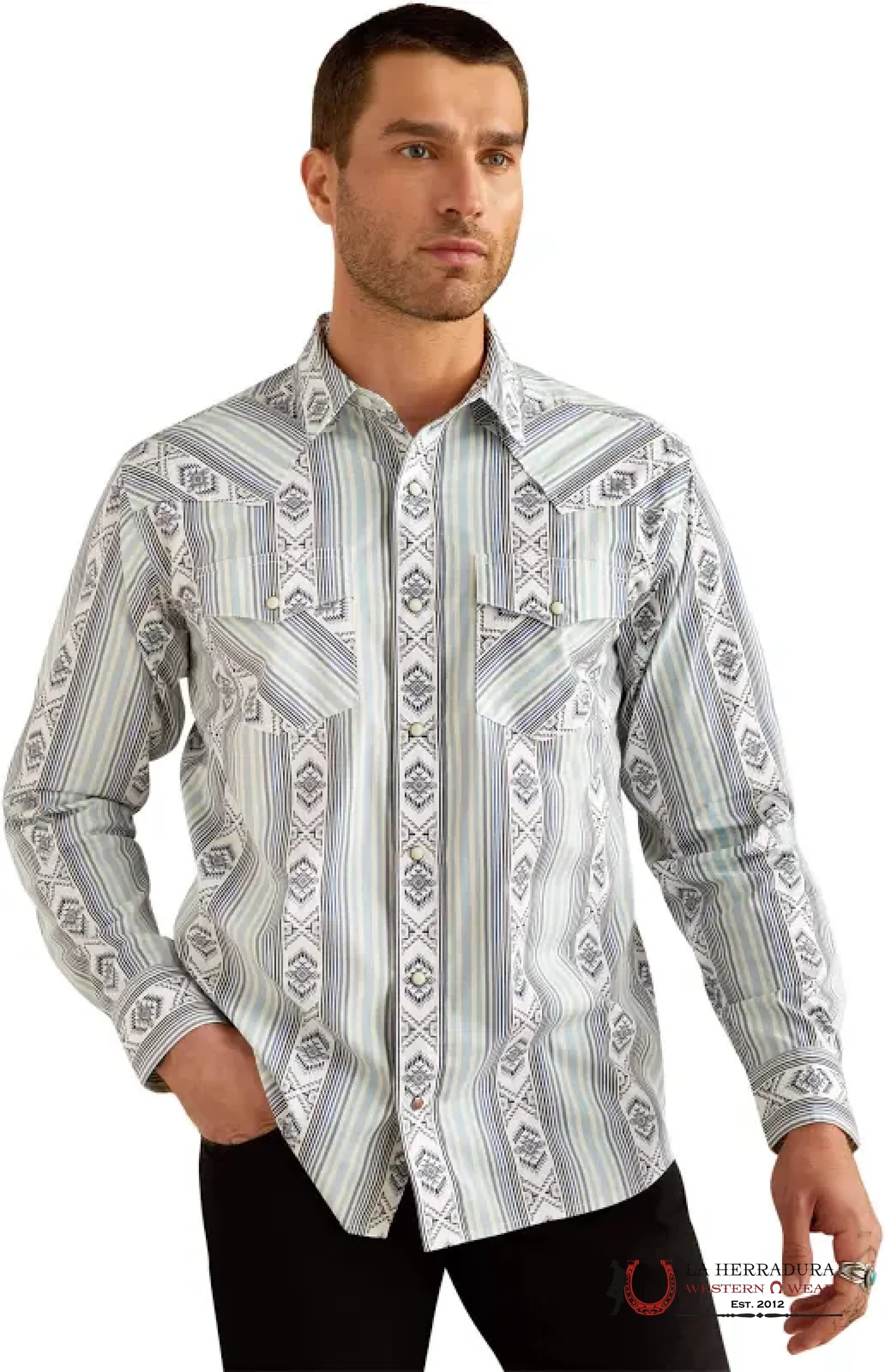 Ariat Men Long Sleeve Shirt Heller Retro Fitted Snp Blue - 4704 Ropa Hombres