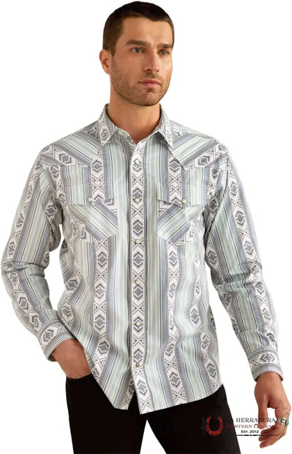 ARIAT MEN LONG SLEEVE SHIRT HELLER RETRO FITTED SNP BLUE - 10054704