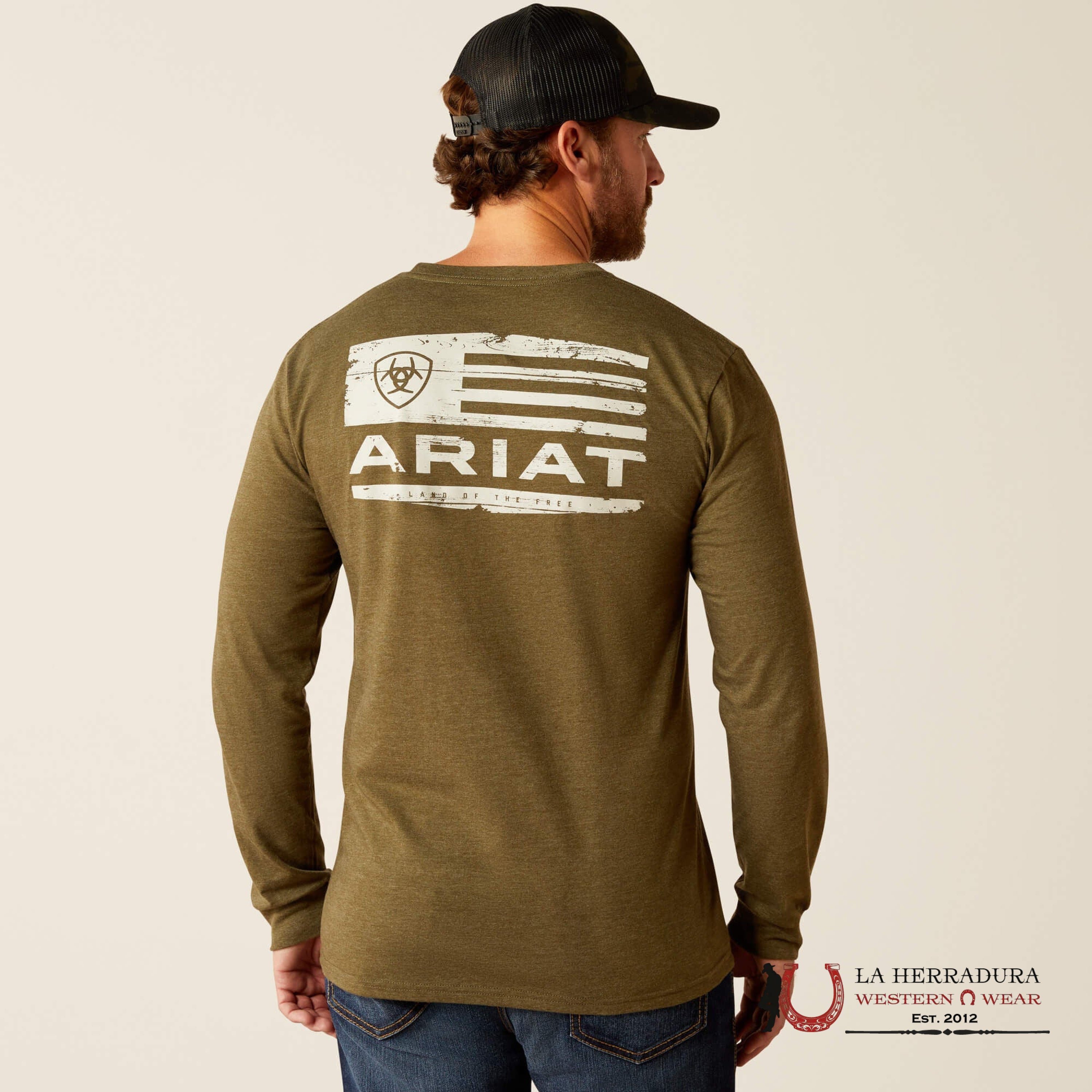 ARIAT MEN LONG SLEEVE T-SHIRT BOARDED LOTF HEX MILITARY HEATHER 10053989 ROPA HOMBRES