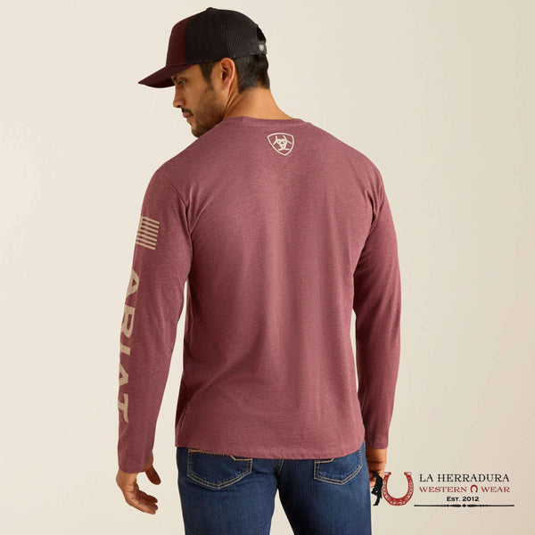 ARIAT MEN LONG SLEEVE T-SHIRT ELEVATED V2 BURGUNDY HEATHER 10054194