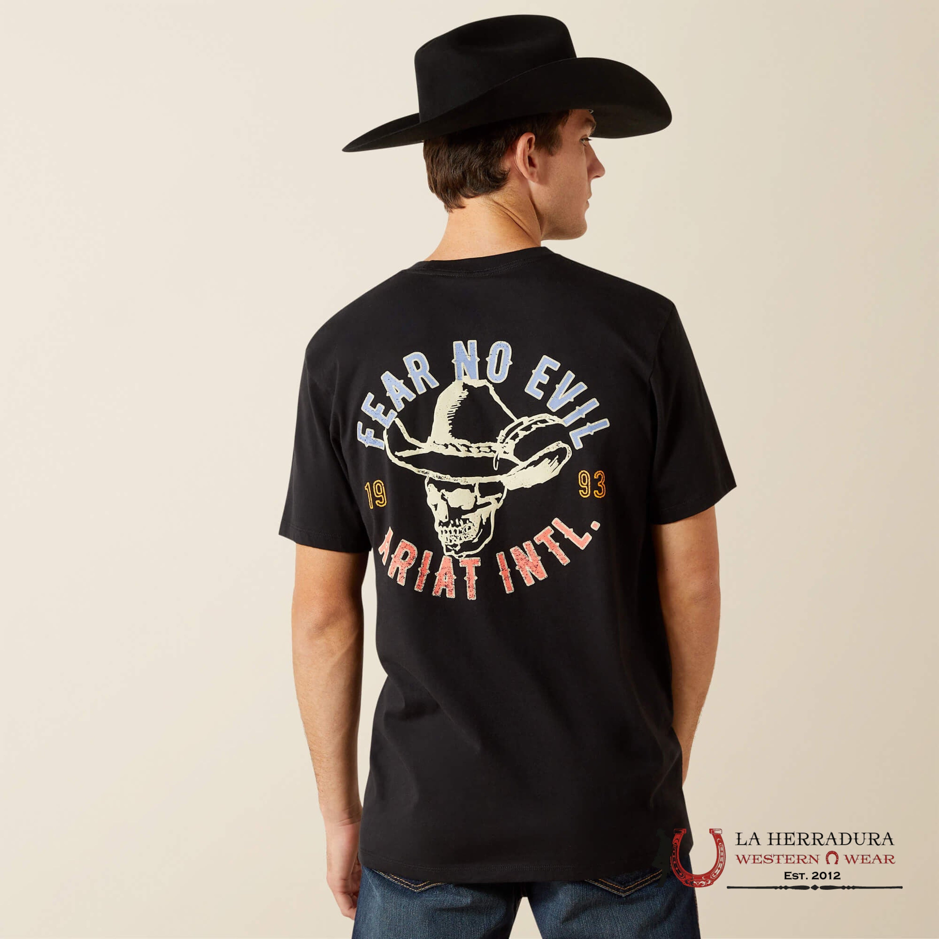 ARIAT MEN STITCHED SKULL T SHIRT BLACK 10062423 ROPA HOMBRES