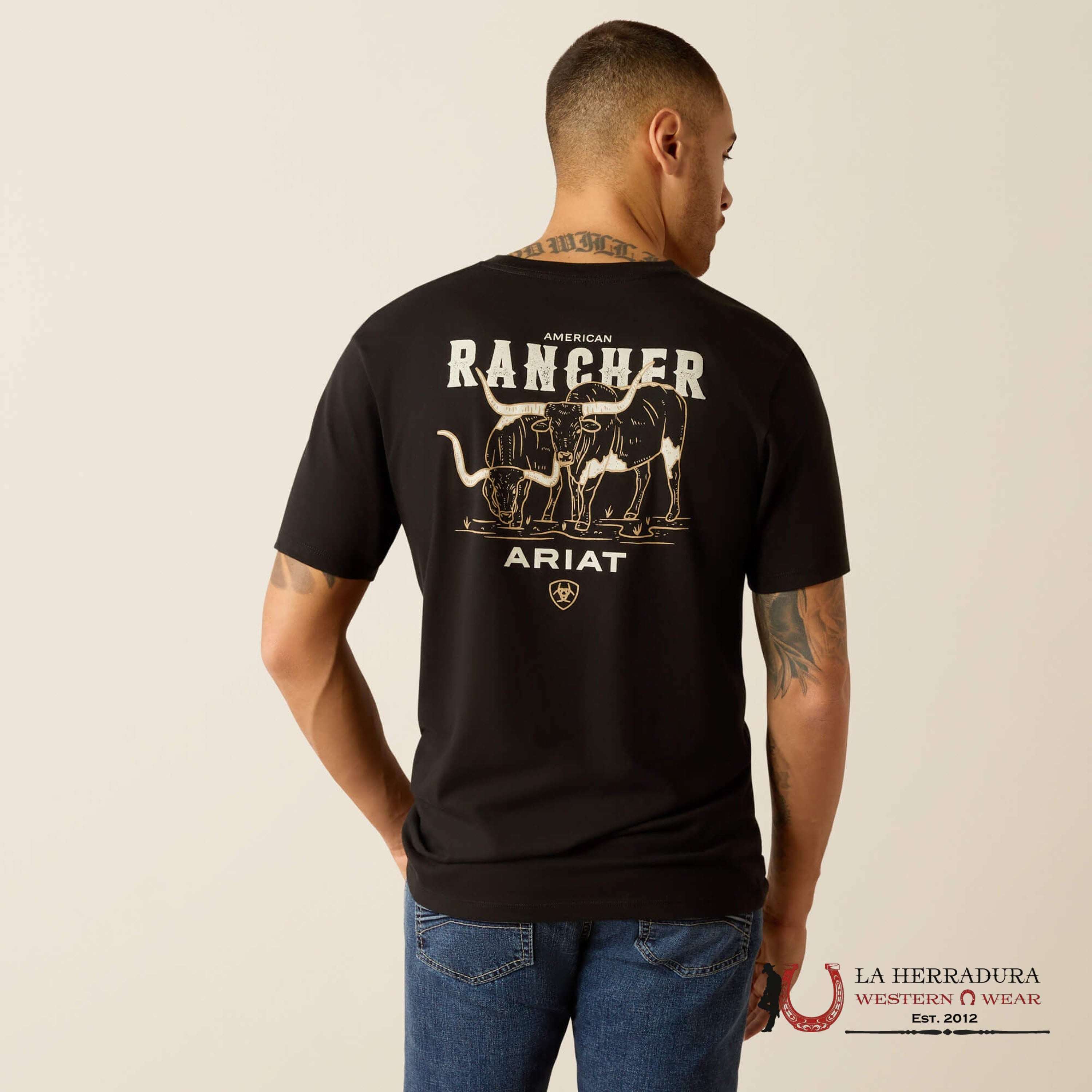ARIAT MEN T-SHIRT AMERICAN RANCHER BLACK 10052018 ROPA HOMBRES